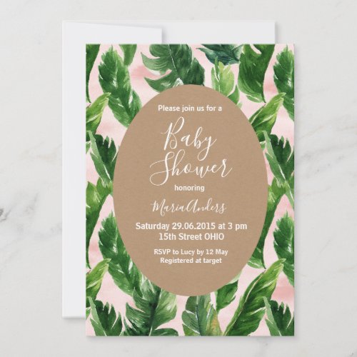 Watercolor Tropical Floral Frame Baby Shower Invitation