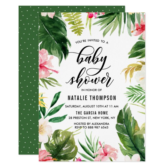 Watercolor Tropical Floral Frame Baby Shower Invitation