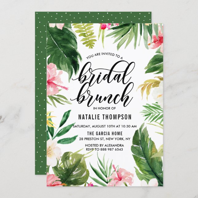 Watercolor Tropical Floral Frame Bridal Brunch Invitation (Front/Back)