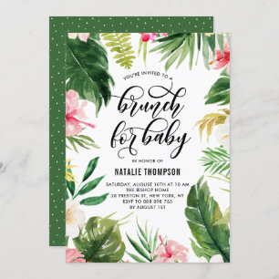 Watercolor Tropical Floral Frame Brunch for Baby Invitation