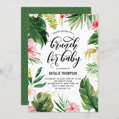 Watercolor Tropical Floral Frame Brunch for Baby Invitation