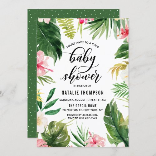 Watercolor Tropical Floral Frame Coed Baby Shower Invitation