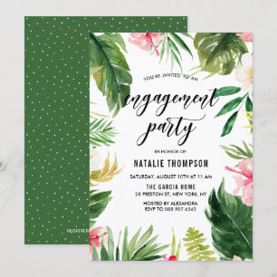 Watercolor Tropical Floral Frame Engagement Party Invitation