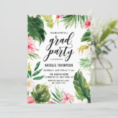 Watercolor Tropical Floral Frame Graduation Party Invitation (Standing Front)