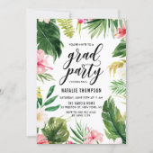 Watercolor Tropical Floral Frame Graduation Party Invitation (Front)