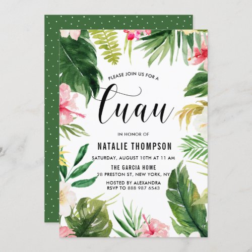 Watercolor Tropical Floral Frame Luau Invitation