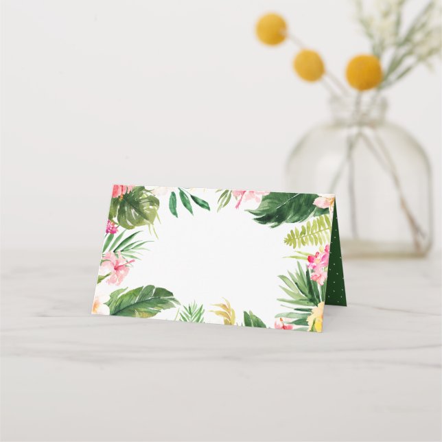 Watercolor Tropical Floral Frame Place Card (Front)
