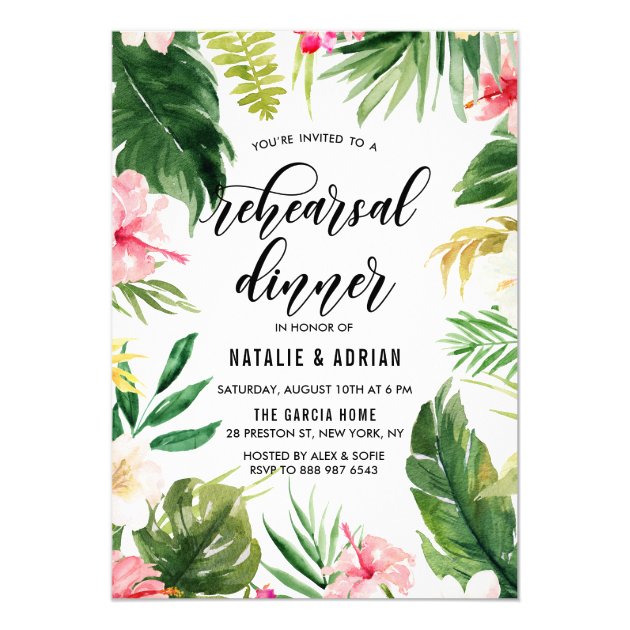 Watercolor Tropical Floral Frame Rehearsal Dinner Invitation