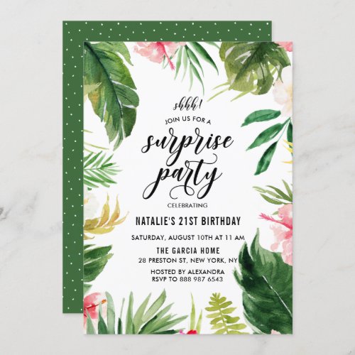 Watercolor Tropical Floral Frame Surprise Party Invitation