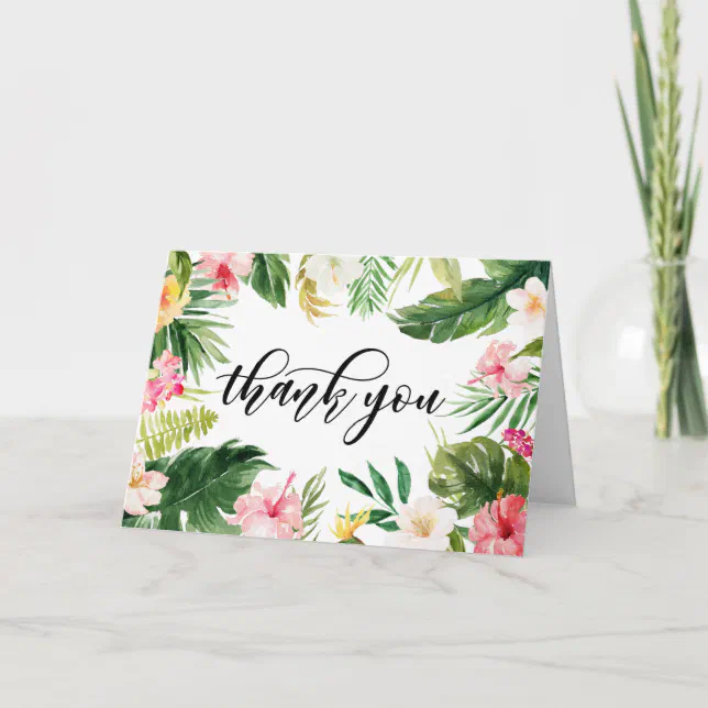 Watercolor Tropical Floral Frame Thank You Card | Zazzle