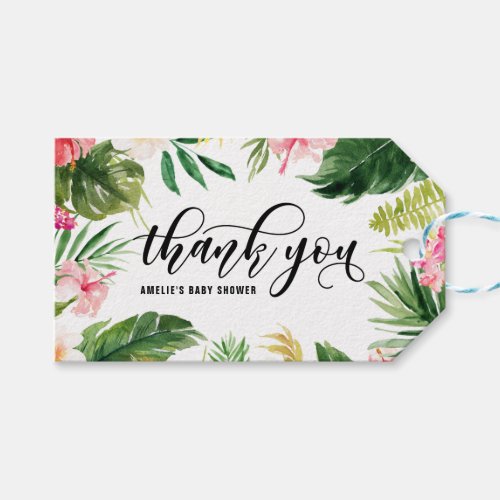 Watercolor Tropical Floral Frame Thank You Gift Tags