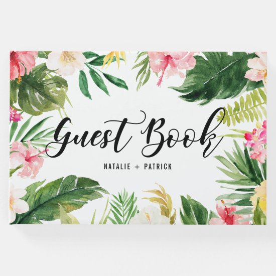 Watercolor Tropical Floral Frame Wedding Guest Book
