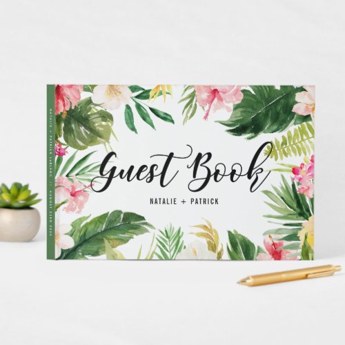 Watercolor Tropical Floral Frame Wedding Guest Book