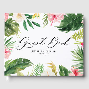 Watercolor Tropical Floral Frame Wedding Guest Book