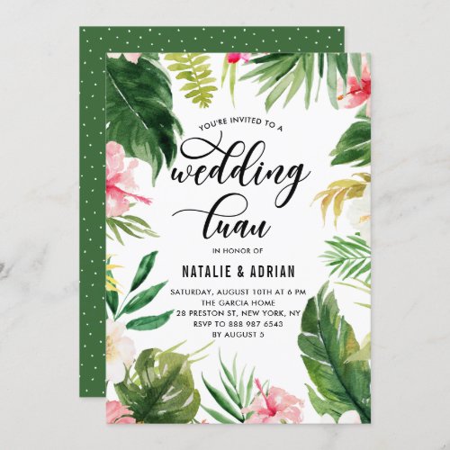 Watercolor Tropical Floral Frame Wedding Luau Invitation