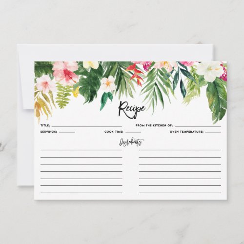 Watercolor Tropical Floral Garland Recipe Card