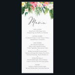 Watercolor Tropical Floral Garland Summer Wedding Menu<br><div class="desc">Customizable lemon wedding menu card.  It features watercolour illustrations of palm leaves,  banana leaves,  hibiscus,  plumeria and other tropical plants. Personalize by adding date and meal choice. This tropical menu card is perfect for summer weddings,  baby showers,  bridal showers,  birthdays,  and more.</div>