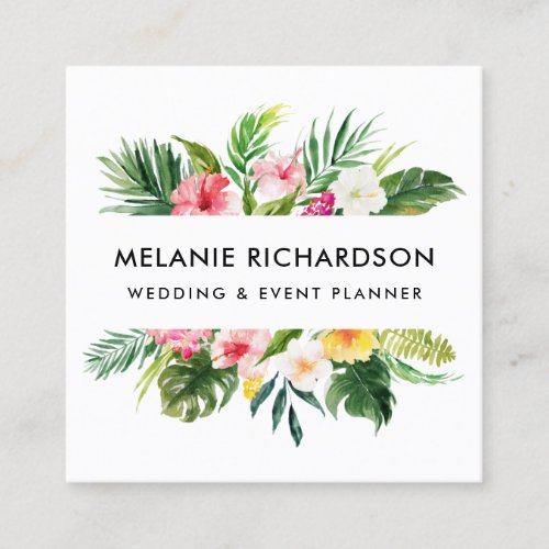 Watercolor Tropical Floral Greenery Square Business Card