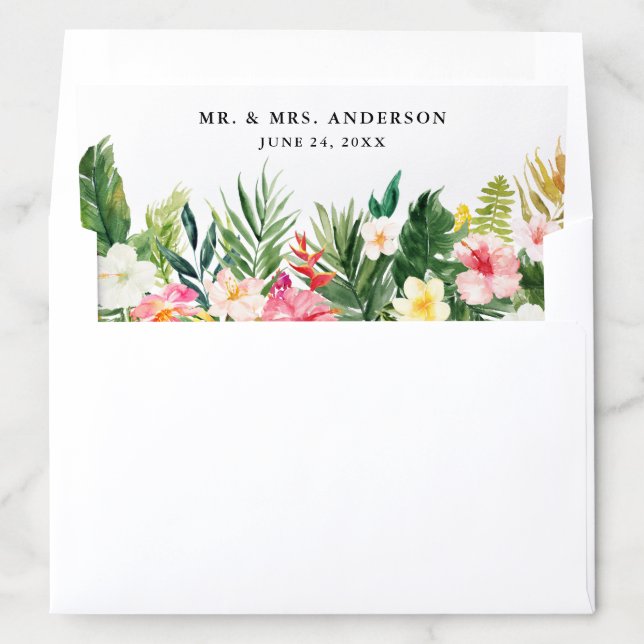 Watercolor Tropical Floral Greenery Wedding Envelope Liner (In Envelope)