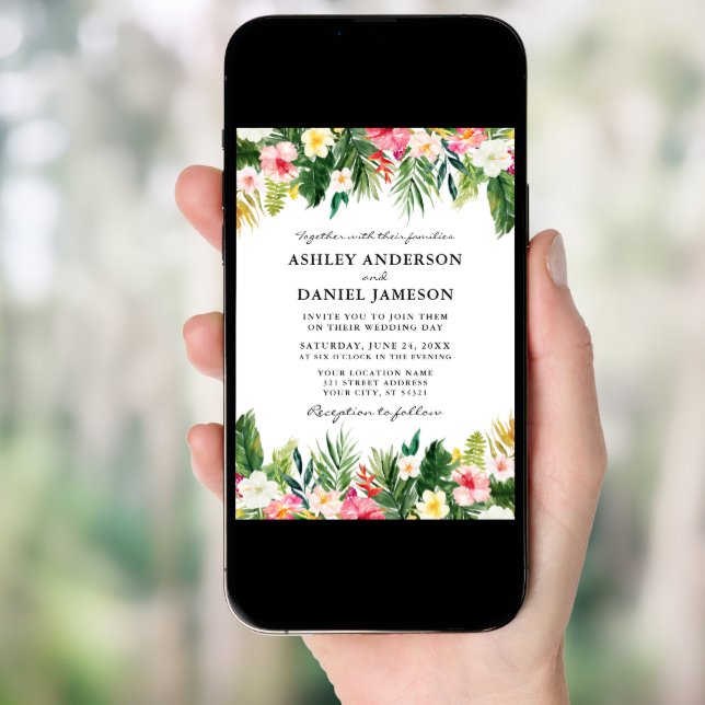 Watercolor Tropical Floral Greenery Wedding Invitation (Front Digital)