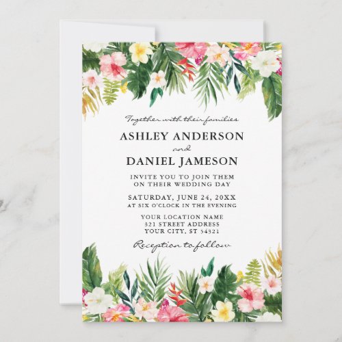 Watercolor Tropical Floral Greenery Wedding Invitation