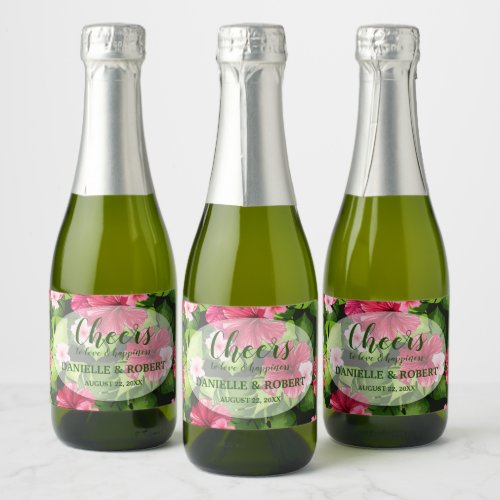 Watercolor Tropical Floral Hibiscus Mini Champagne Label