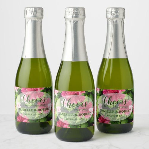 Watercolor Tropical Floral Hibiscus Mini Sparkling Wine Label