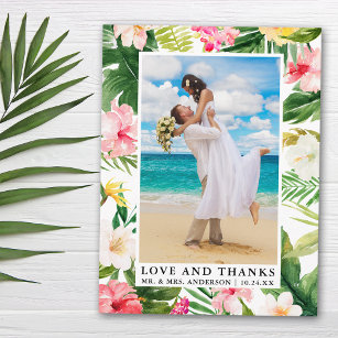Watercolor Tropical Floral Love and Thanks Postcard