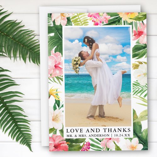 Watercolor Tropical Floral Love and Thanks Thank You Card