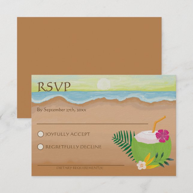 Watercolor Tropical Floral Ocean Beach Wedding RSVP Card (Front/Back)