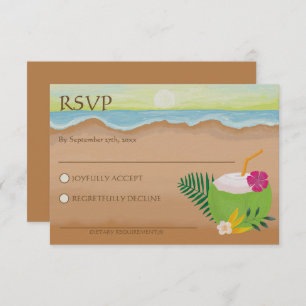 Watercolor Tropical Floral Ocean Beach Wedding RSVP Card