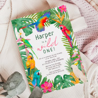 Watercolor tropical floral parrots 1st birthday