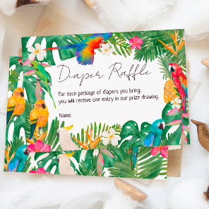 Watercolor tropical floral parrots diaper raffle enclosure card