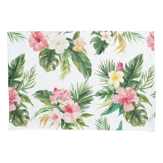 Watercolor Tropical Floral Pattern Pillow Case (Front)