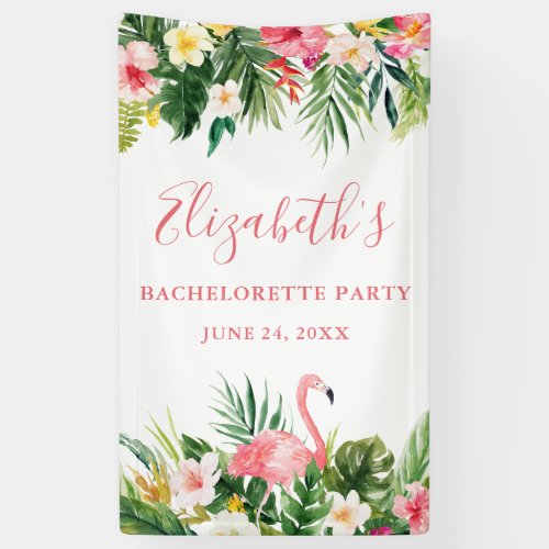 Watercolor Tropical Floral Pink Bachelorette Party Banner