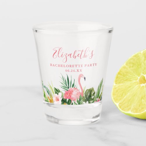 Watercolor Tropical Floral Pink Bachelorette Party Shot Glass