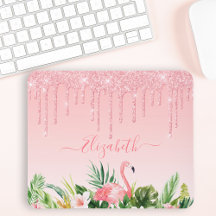 Watercolor Tropical Floral Pink Blush Glitter