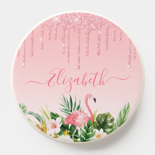 Watercolor Tropical Floral Pink Blush Glitter PopSocket