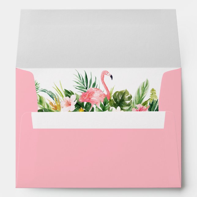 Watercolor Tropical Floral Pink Flamingo Envelope (Back (Bottom))