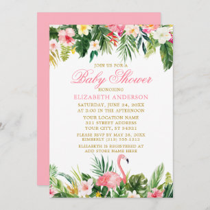 Watercolor Tropical Floral Pink Flamingo Shower Invitation
