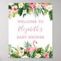 Watercolor Tropical Floral Pink Flamingo Shower Poster