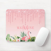 Watercolor Tropical Floral Pink Glitter Monogram