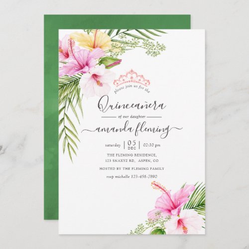 Watercolor Tropical Floral Quinceaera Invitation