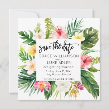 Watercolor Tropical Floral Save The Date by NoteworthyPrintables at Zazzle