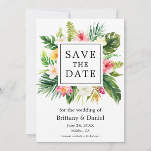Watercolor Tropical Floral Save The Date Card