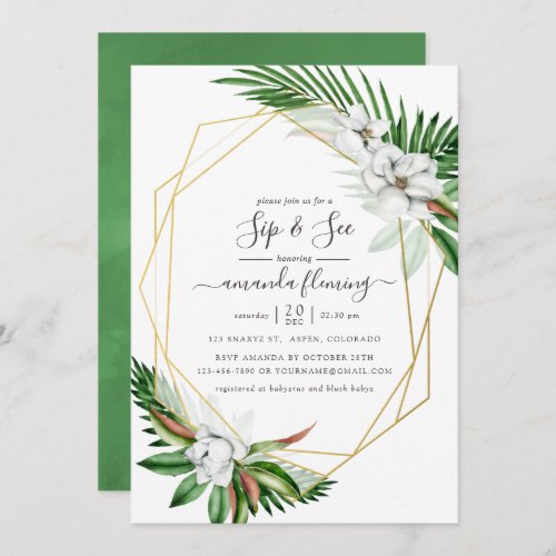 Watercolor Tropical Floral Sip and See Invitation