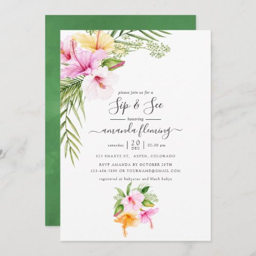 Watercolor Tropical Floral Sip and See Invitation