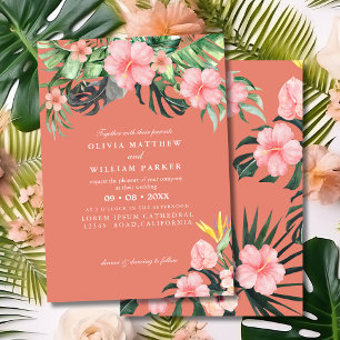 Watercolor Tropical floral Summer Beach Wedding Invitation