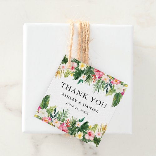 Watercolor Tropical Floral Thank You Wedding Favor Tags