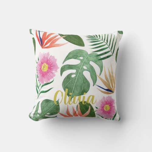 Watercolor Tropical Floral Throw Pillow
